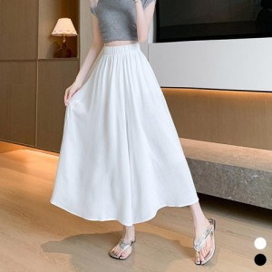 내추럴 하이웨스트 플레어 밴딩 롱스커트 데일리 여름룩